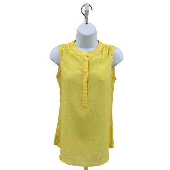 Banana Republic 100% Silk Blouse Women's 2 Yellow Sleeveless Sheer Hook Crewneck - Picture 1 of 7
